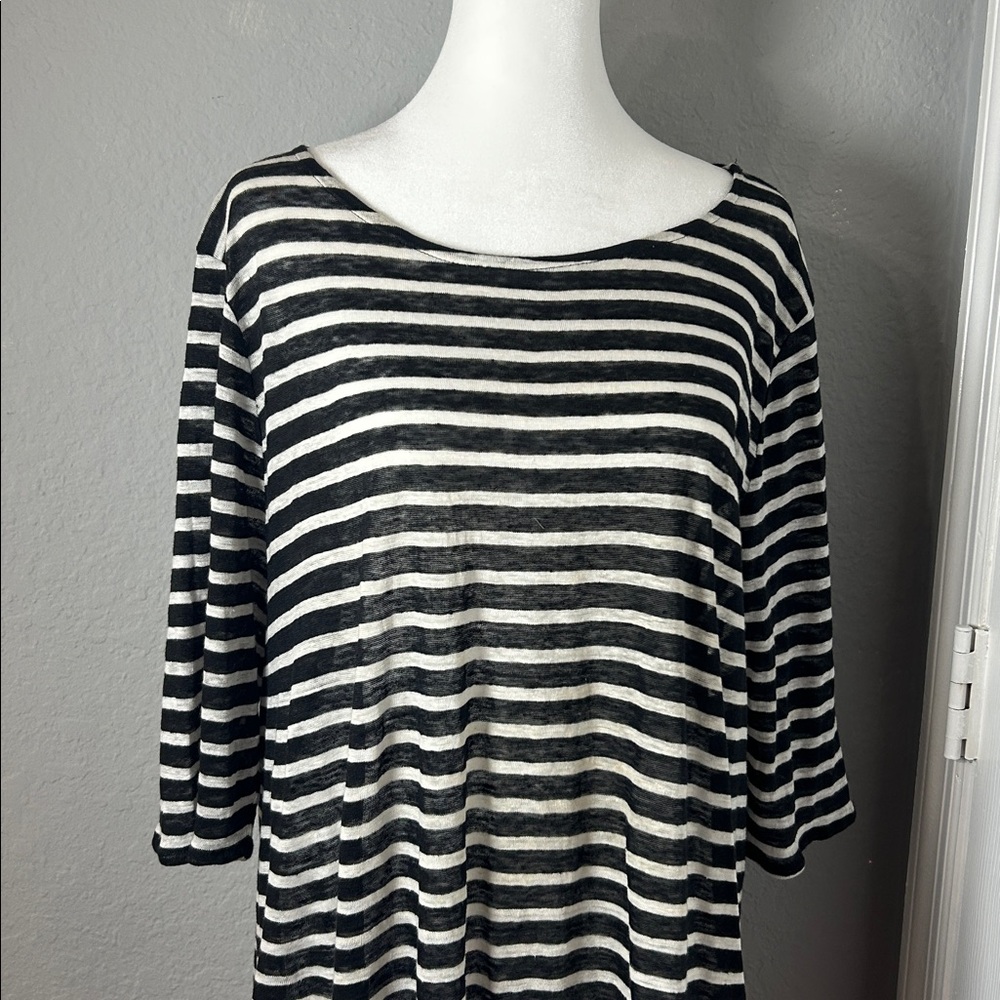 Lauren Ralph Lauren women  100% Linen.Black White Striped blouse XL.Vacation - Picture 3 of 12